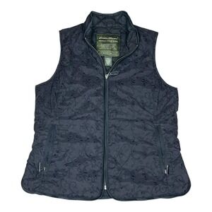 Eddie Bauer Vest Womens Medium Black Goose Down Quilted Embroidered Zip Puffer